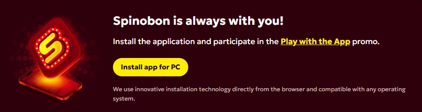 Spinobon Casino app installation promotion with free spins offer
