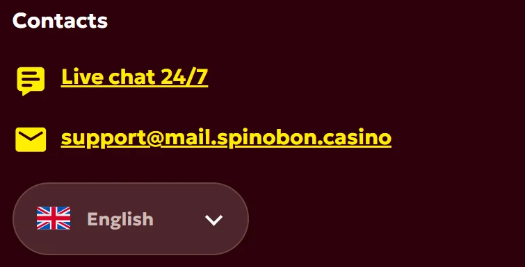 Spinbon Casino Contact Us