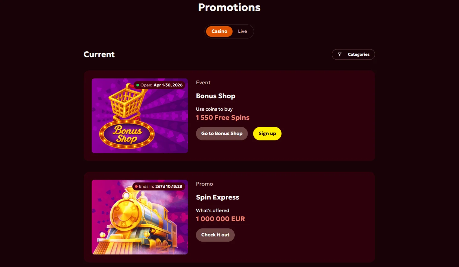Spinobon Casino Promotions