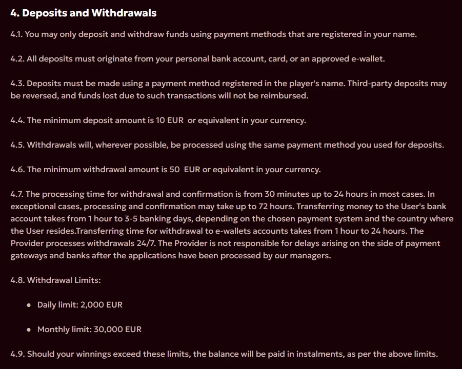 Spinobon Casino withdrawal rules and payment processing conditions